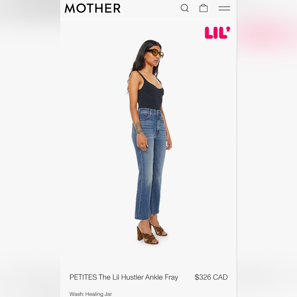 MOTHER PETITES The Lil Hustler Ankle Fray Jeans in Medium Blue